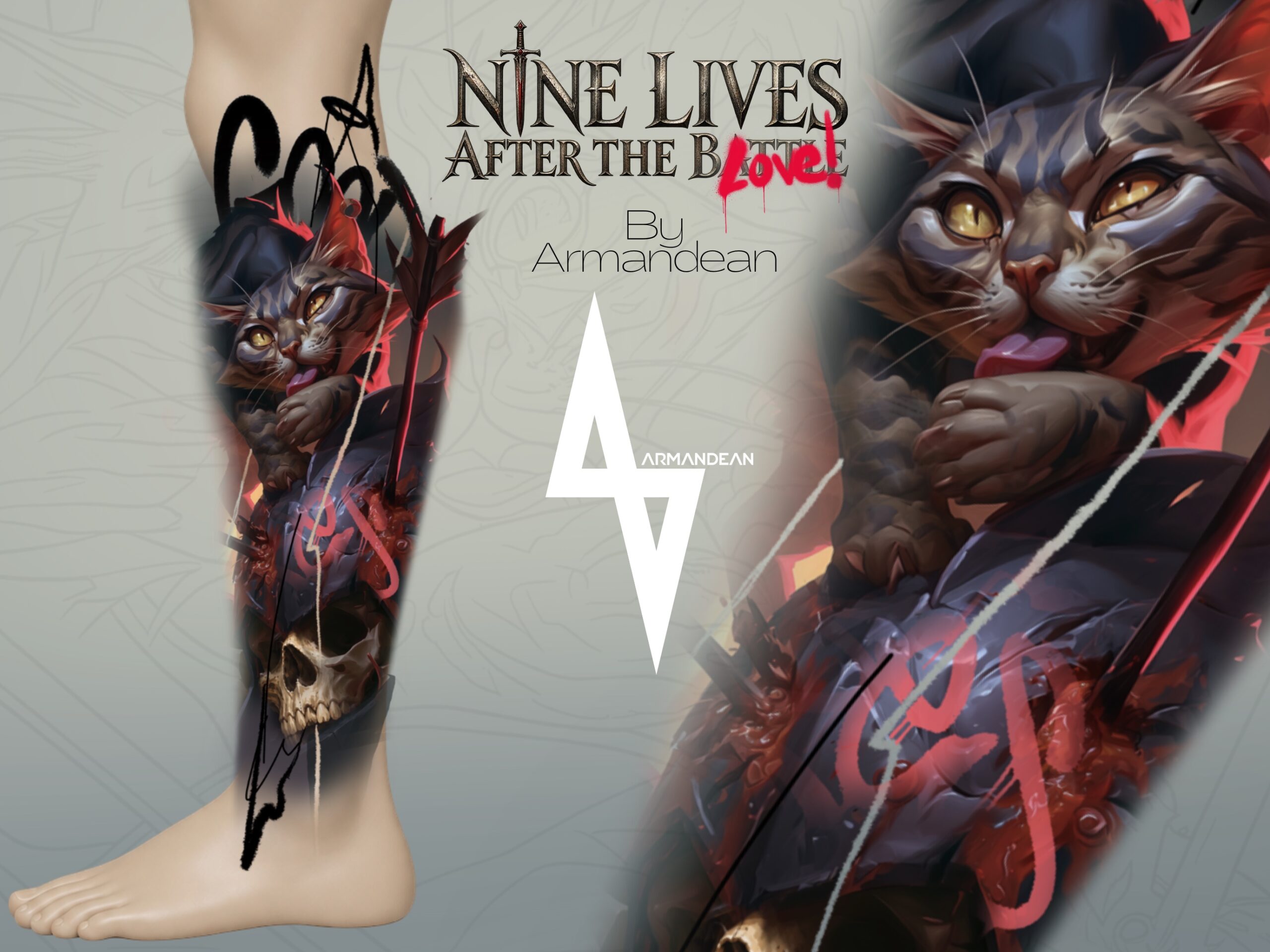 Nine Lives After The Love, Design 01 leg tattoo